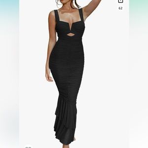 Ruched mermaid v neck cutout maxi dress